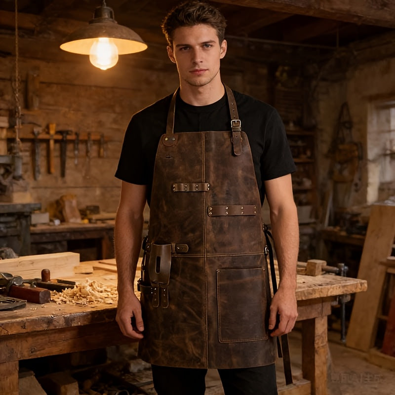 European and American Vintage PU Leather Apron